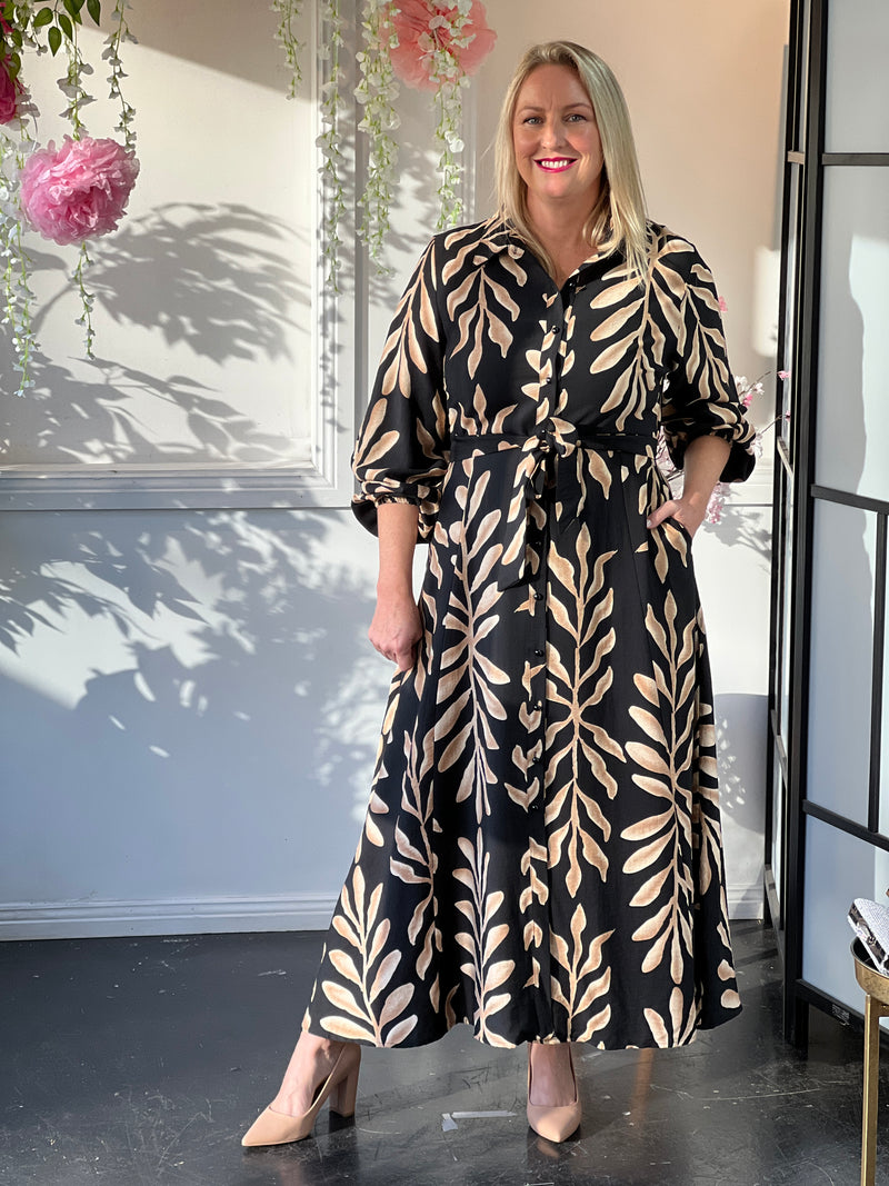Blair Leaf Black Collared Dress