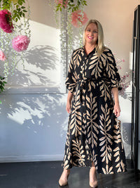 Blair Leaf Black Collared Dress