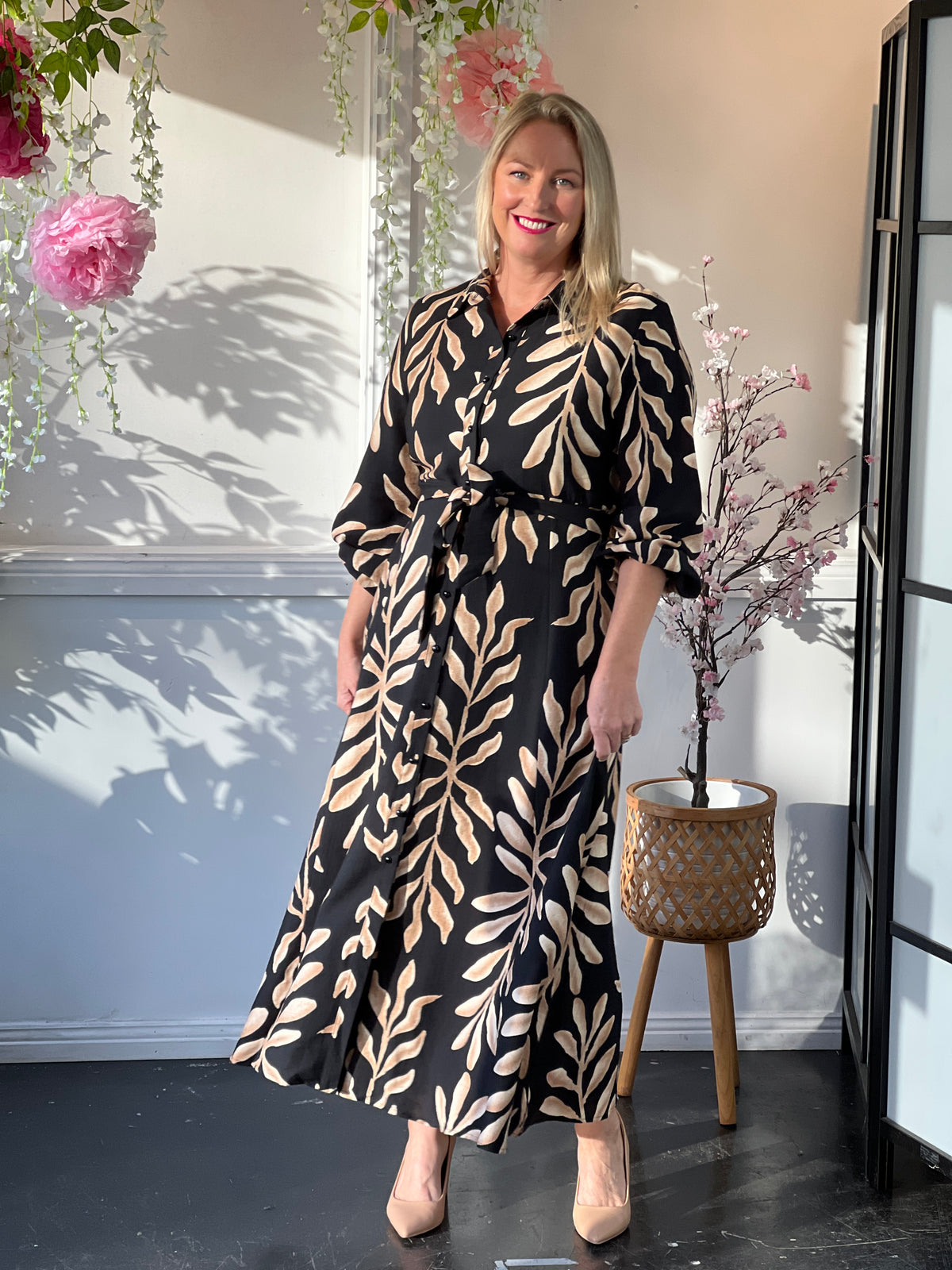 Blair Leaf Black Collared Dress