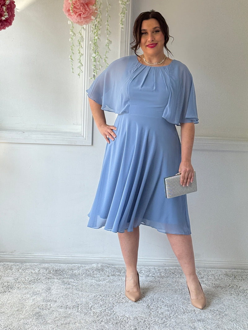 dusty blue knee length dress Short Sleeve Chiffon Dresses Knee Length ColsBM Maya Dusty Blue Bridesmaid Dresses ColorsBridesmaid