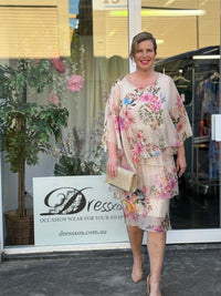 Bronx Beige Floral Silk Dress