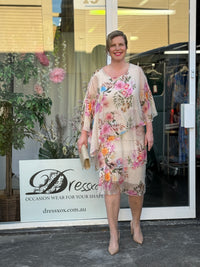 Bronx Beige Floral Silk Dress