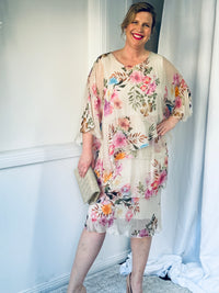 Bronx Beige Floral Silk Dress