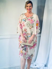Bronx Beige Floral Silk Dress