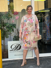 Bronx Beige Floral Silk Dress