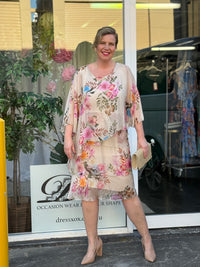 Bronx Beige Floral Silk Dress