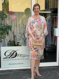 Bronx Beige Floral Silk Dress