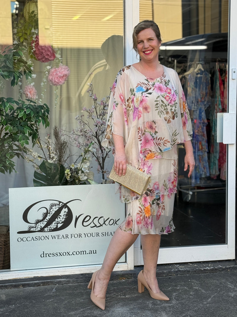 Bronx Beige Floral Silk Dress