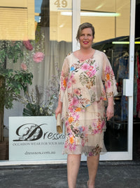 Bronx Beige Floral Silk Dress