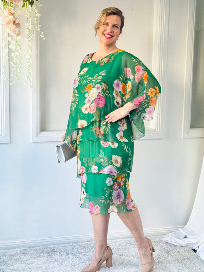 Bronx Emerald Floral Silk Dress