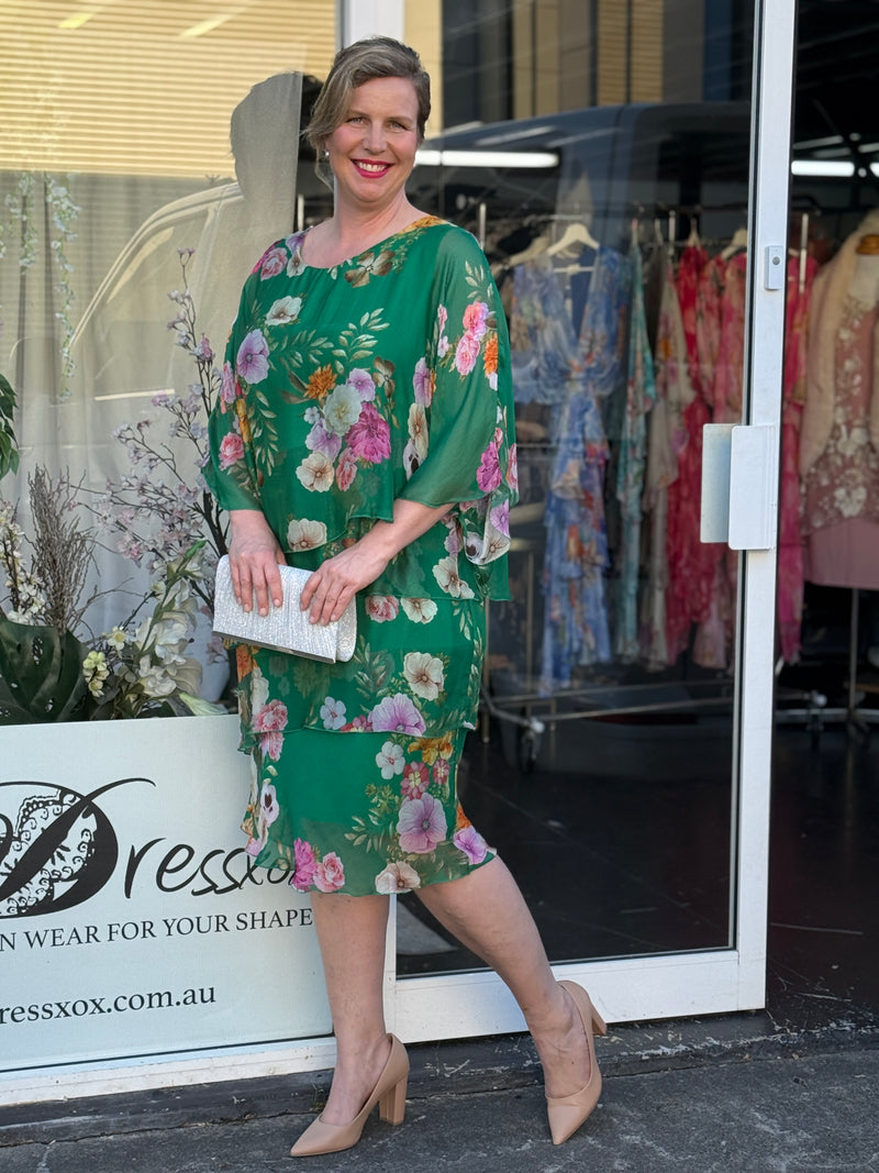 Bronx Emerald Floral Silk Dress
