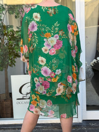 Bronx Emerald Floral Silk Dress