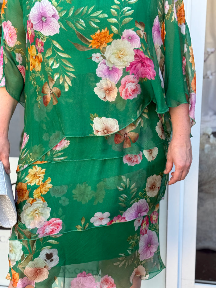 Bronx Emerald Floral Silk Dress