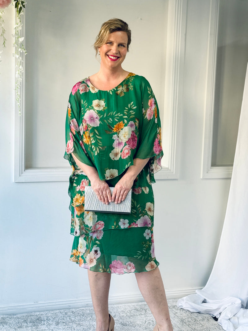 Bronx Emerald Floral Silk Dress