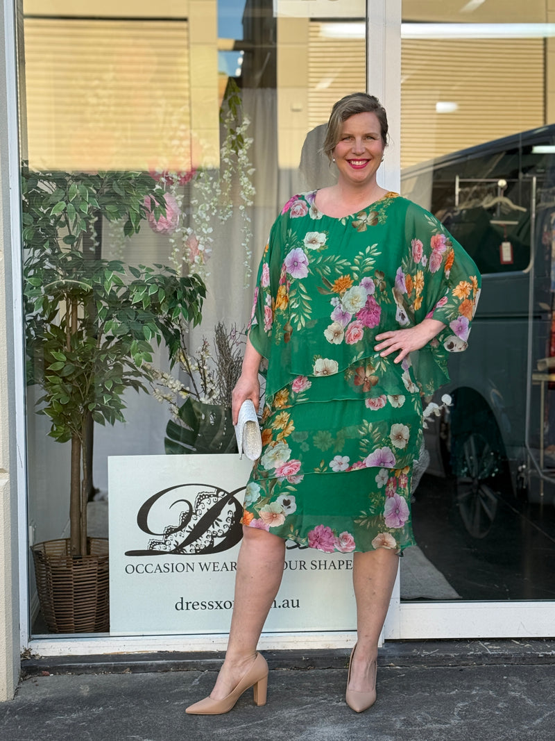 Bronx Emerald Floral Silk Dress