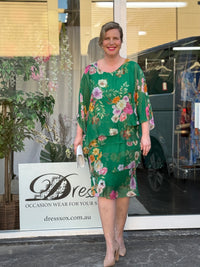 Bronx Emerald Floral Silk Dress