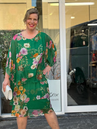 Bronx Emerald Floral Silk Dress