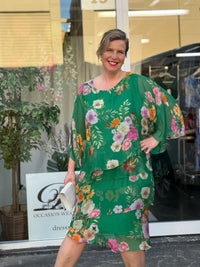 Bronx Emerald Floral Silk Dress