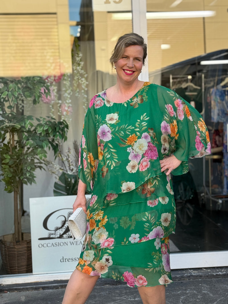 Bronx Emerald Floral Silk Dress