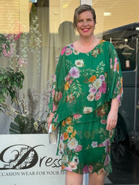 Bronx Emerald Floral Silk Dress