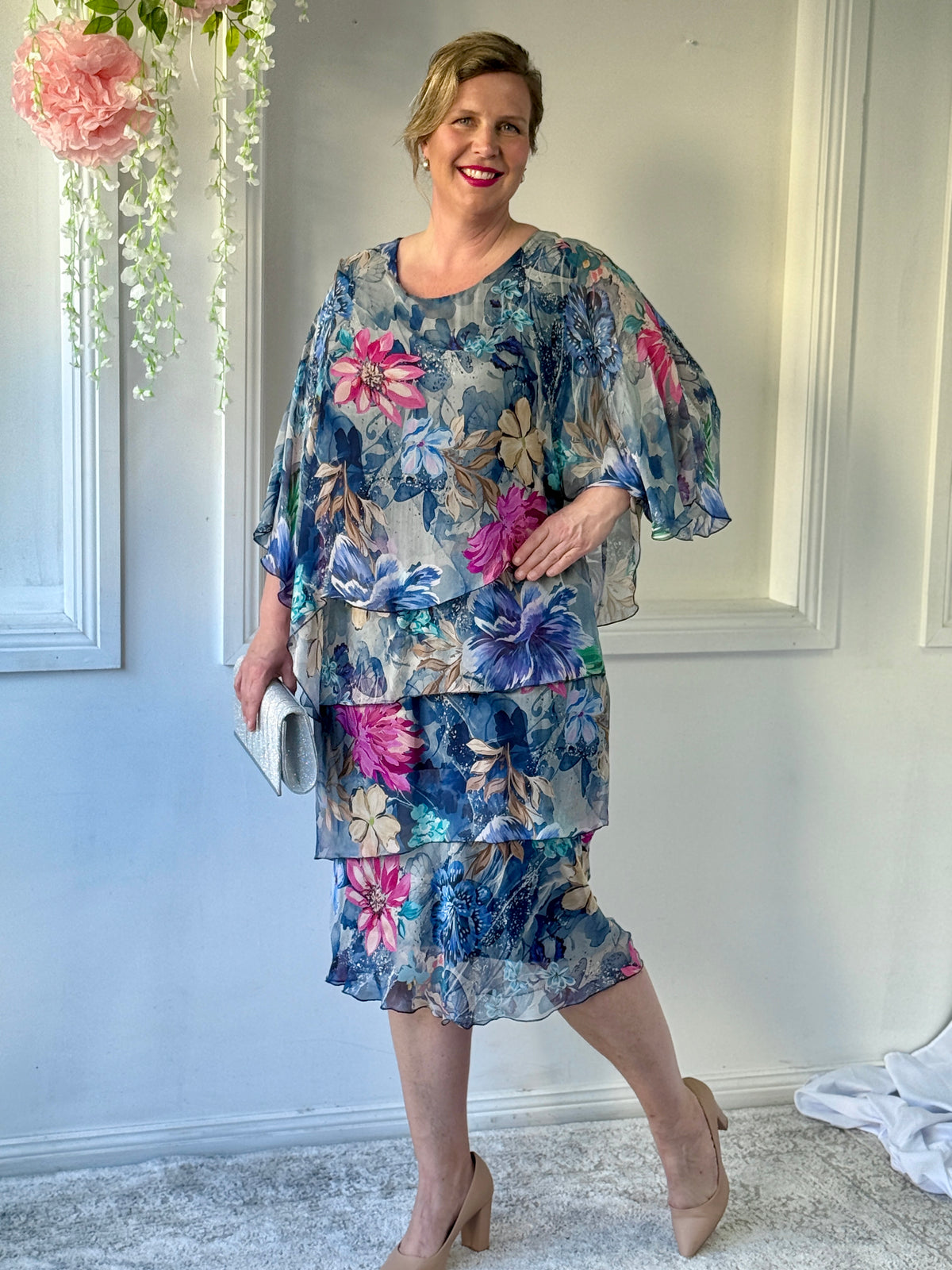 Bronx Navy Floral Silk Dress