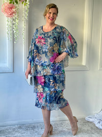 Bronx Navy Floral Silk Dress