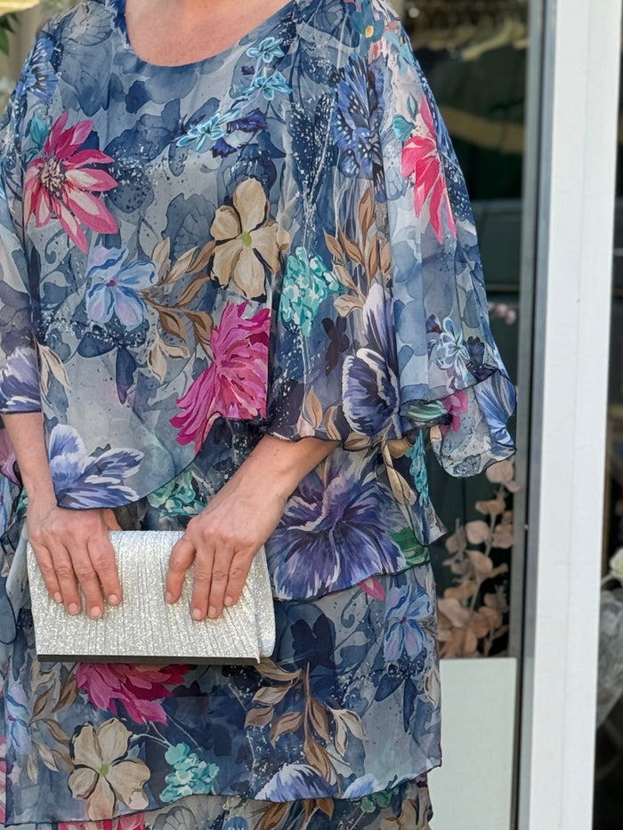 Bronx Navy Floral Silk Dress
