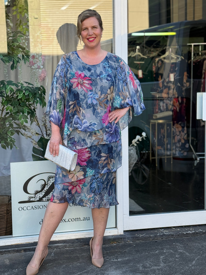 Bronx Navy Floral Silk Dress