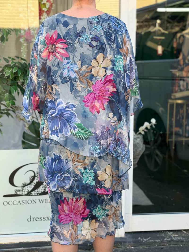 Bronx Navy Floral Silk Dress