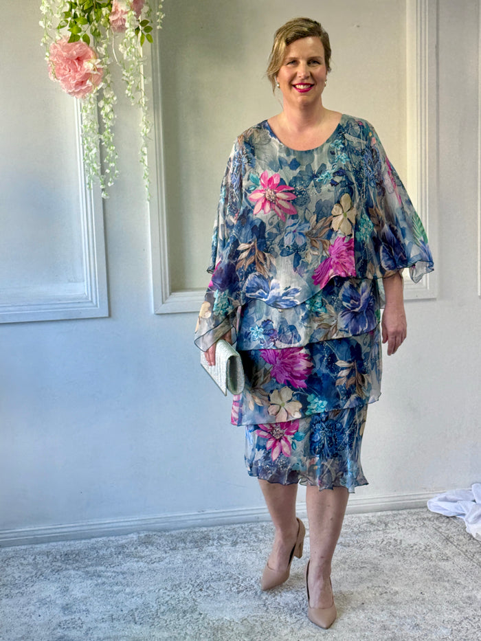 Bronx Navy Floral Silk Dress