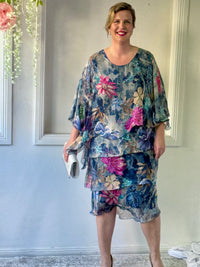 Bronx Navy Floral Silk Dress