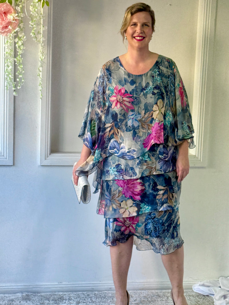Bronx Navy Floral Silk Dress