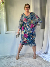 Bronx Navy Floral Silk Dress