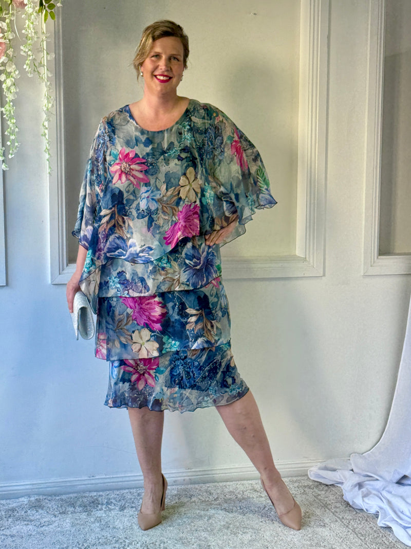 Bronx Navy Floral Silk Dress