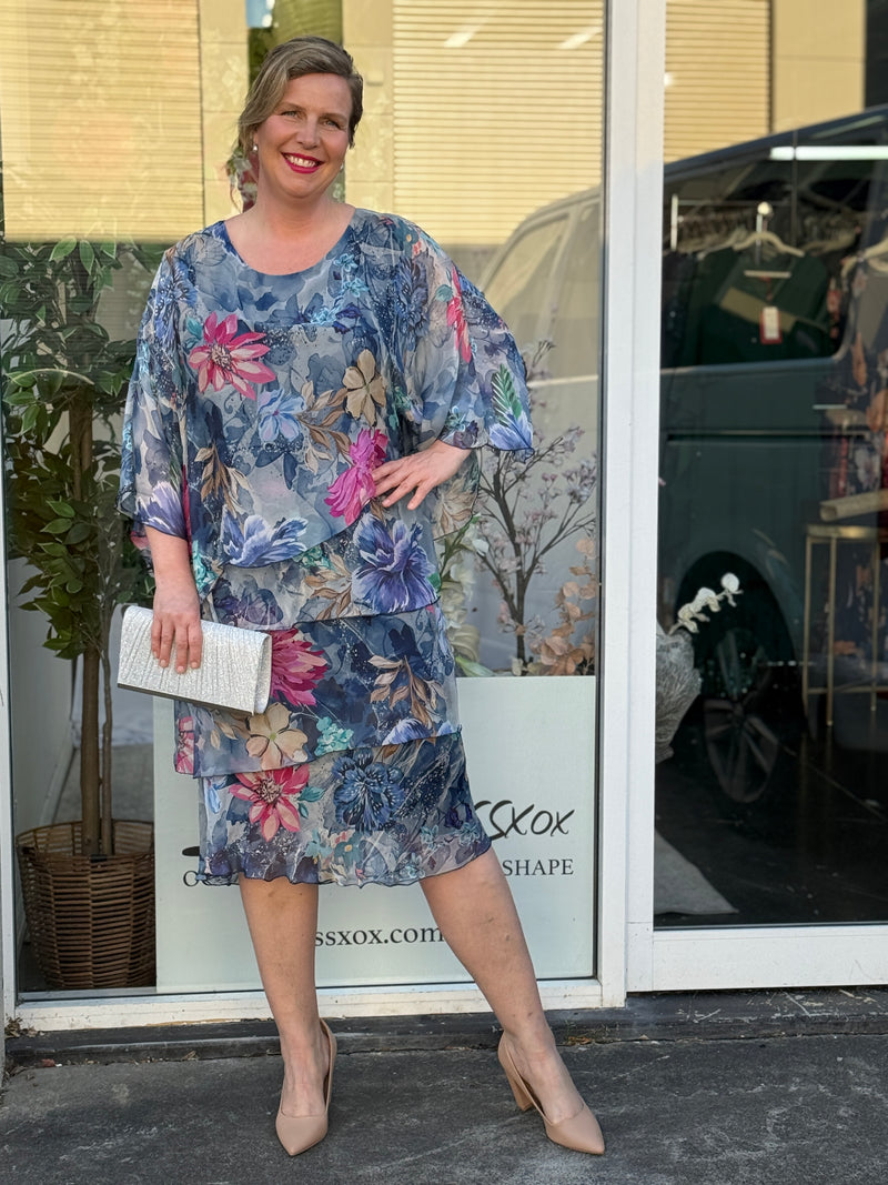 Bronx Navy Floral Silk Dress