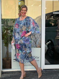 Bronx Navy Floral Silk Dress