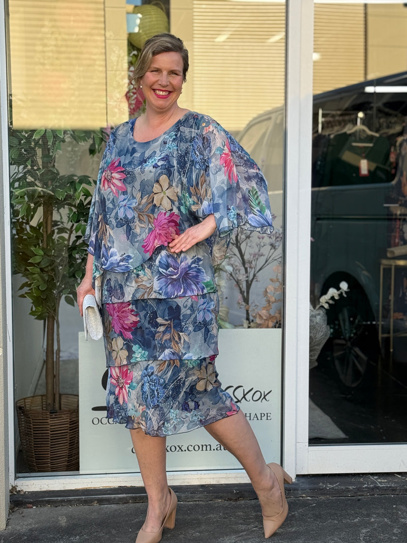 Bronx Navy Floral Silk Dress