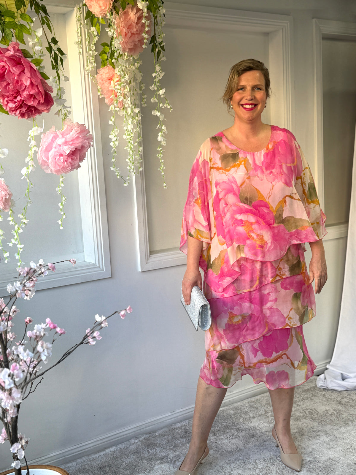 Bronx Pink Floral Silk Dress