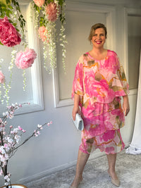 Bronx Pink Floral Silk Dress