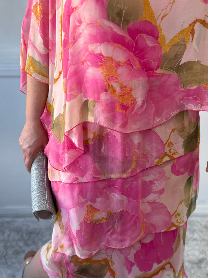Bronx Pink Floral Silk Dress