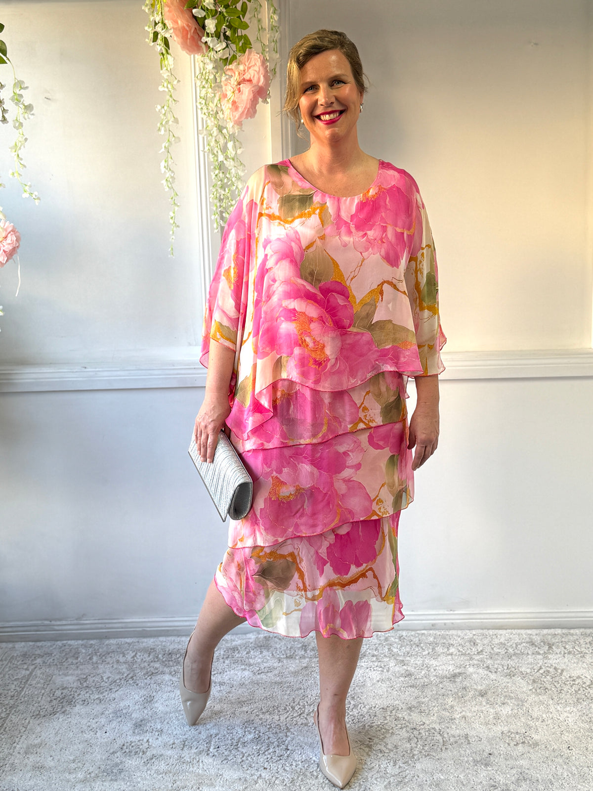 Bronx Pink Floral Silk Dress