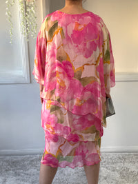 Bronx Pink Floral Silk Dress