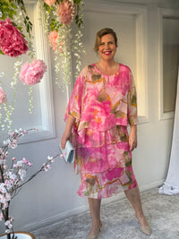 Bronx Pink Floral Silk Dress