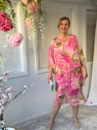 Bronx Pink Floral Silk Dress