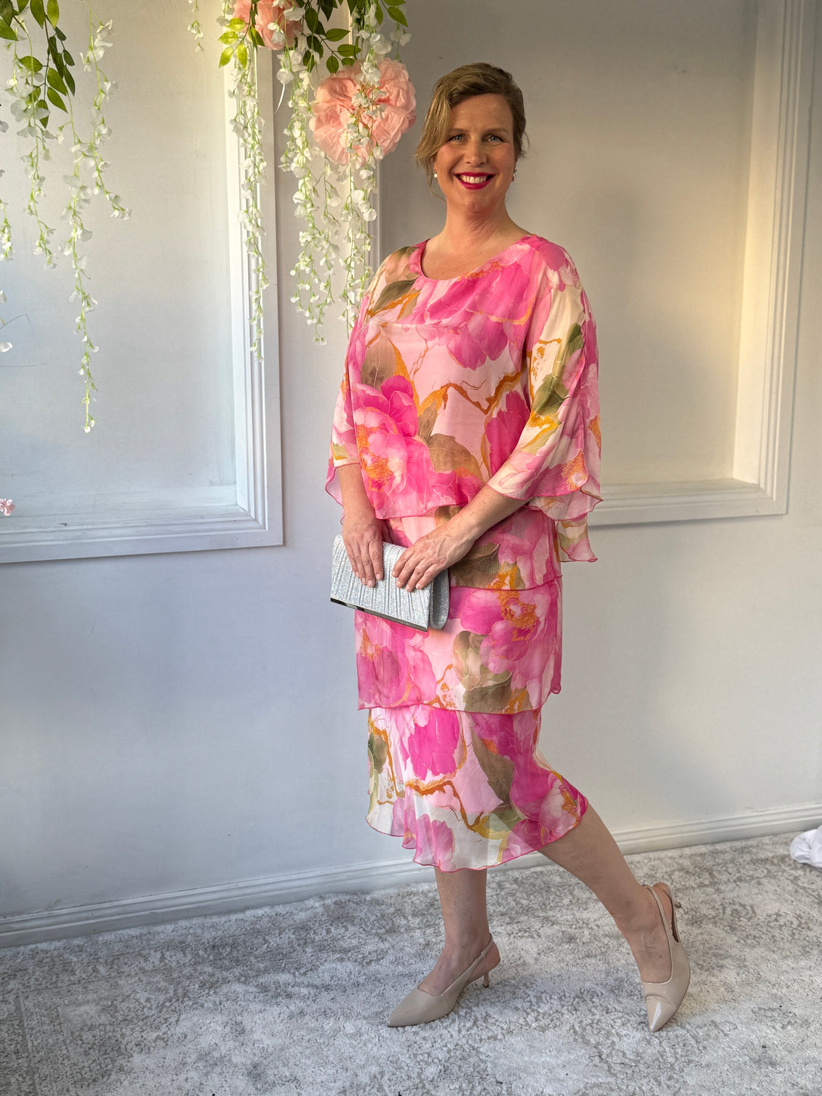 Bronx Pink Floral Silk Dress
