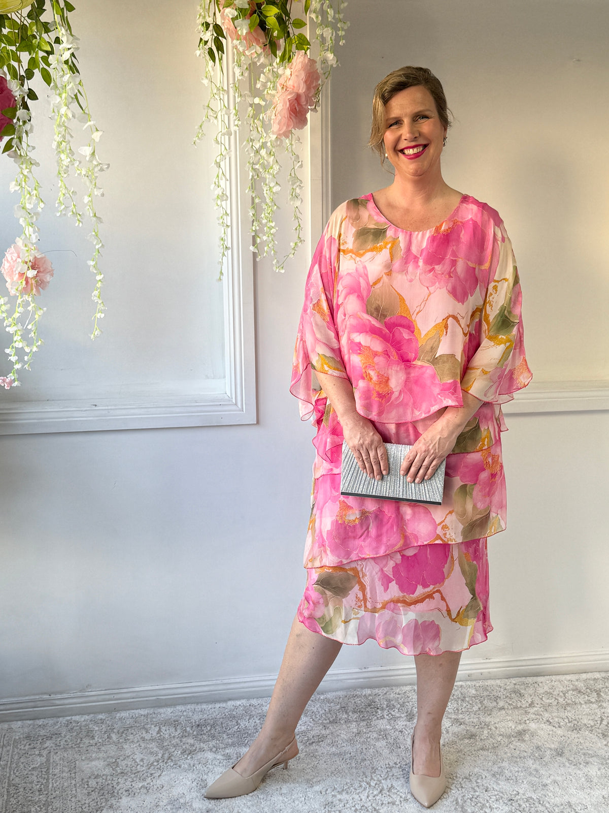 Bronx Pink Floral Silk Dress