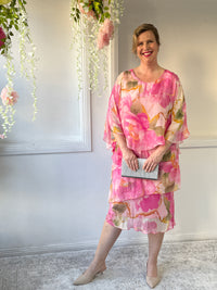 Bronx Pink Floral Silk Dress