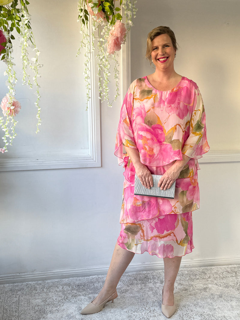 Bronx Pink Floral Silk Dress