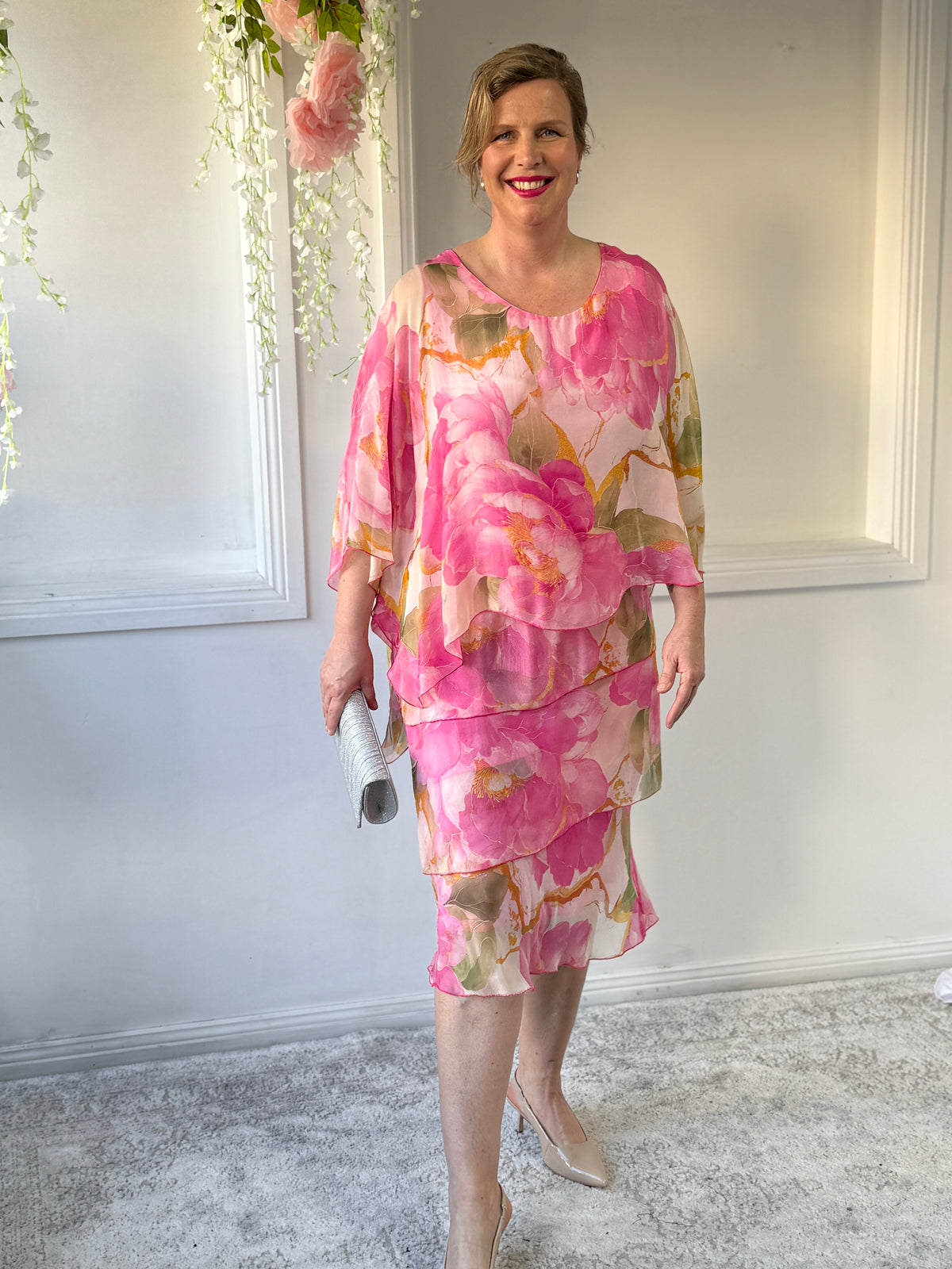 Bronx Pink Floral Silk Dress