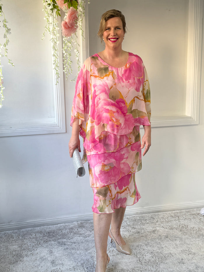 Bronx Pink Floral Silk Dress